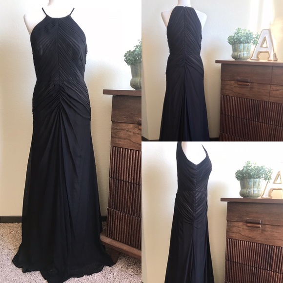 Vera Wang Black Chiffon Ruched Gown - Picture 4 of 8